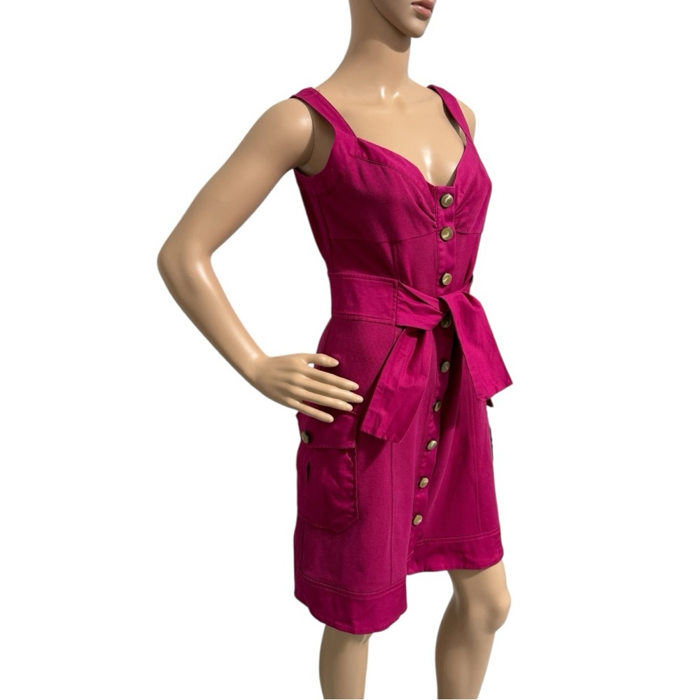 Diane von Furstenberg DVF Pink Utility Cargo Dress Belted Button Front Sz 8